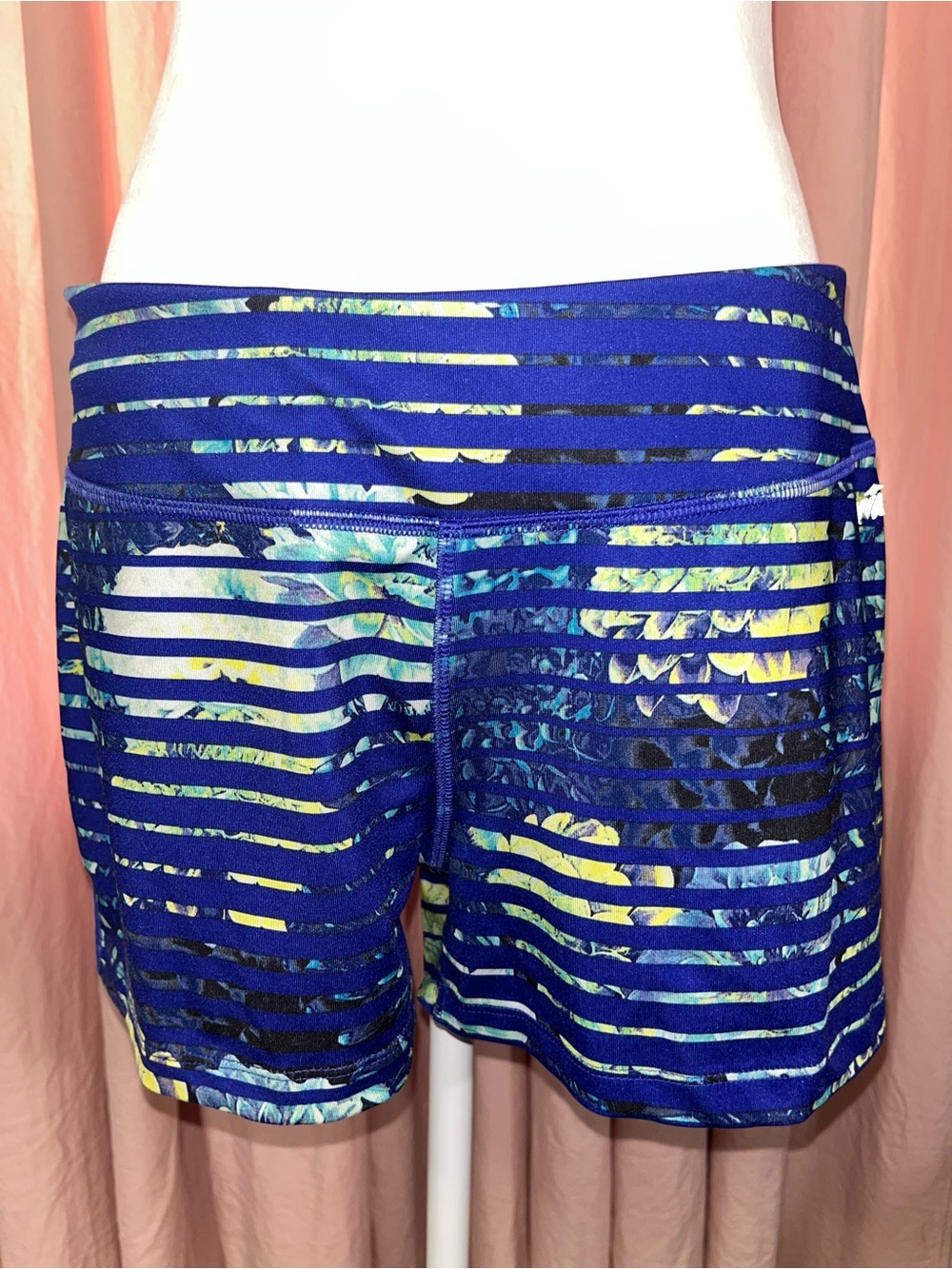 Avia Women's Blue Striped Floral Active Shorts